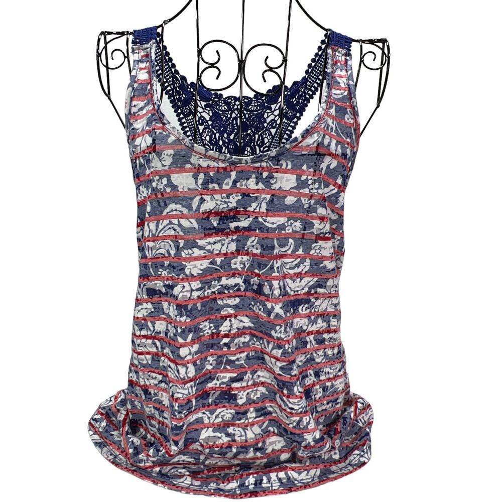 Bit & Bridle Burnout Tank Top Racerback Patriotic Red White & Blue Small